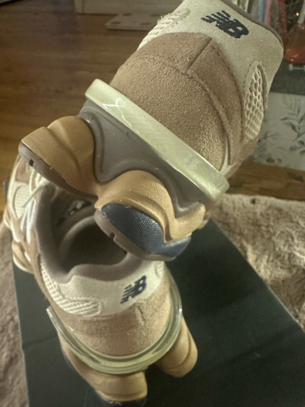 New Balance 9060 Women’s Beige/Tan Mesh & Suede Sneaker - Picture 6 of 8